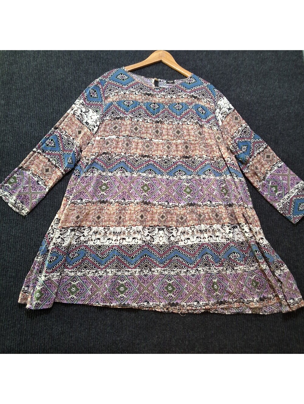 Vonda Printed Long Sleeve Tunic Dress  Rayon Geometric 5XL